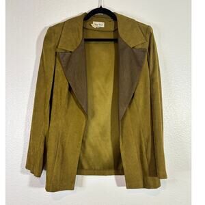 Vintage Women's Size M Green Faux Poly Suede Made in USA Open Front Blazer